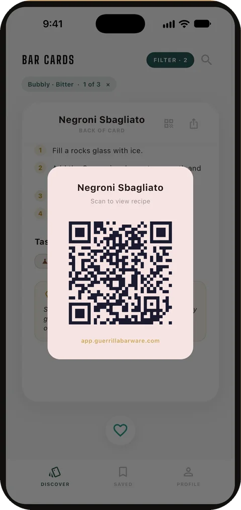 Bar Cards: a QR code that opens the recipe on any phone